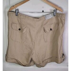 Old Navy Womens 12 Mid Rise Linen Shorts Cuffs‎ Drawstring Beige Classic Casual
